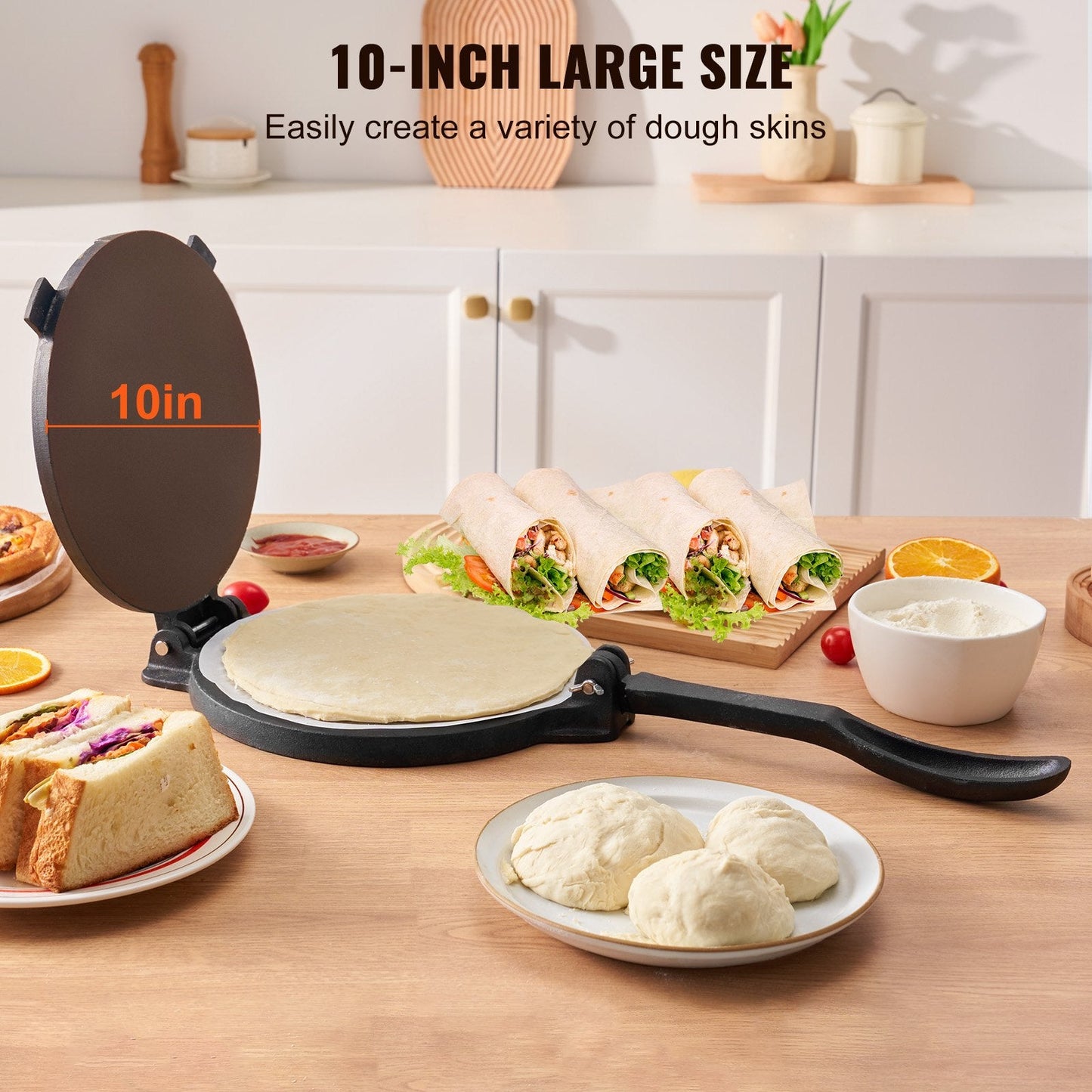 Heavy-Duty 25 cm Cast Iron Tortilla & Roti Maker with Parchment Papers