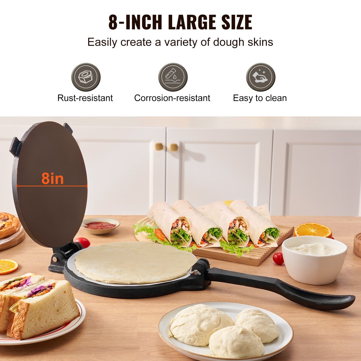 VEVOR Tortilla Press, 8 Inch Tortilla and Roti Maker, Cast Iron Heavy Duty Tortilladora