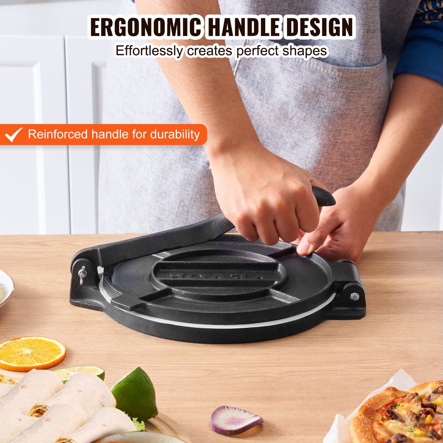 VEVOR Tortilla Press, 8 Inch Tortilla and Roti Maker, Cast Iron Heavy Duty Tortilladora