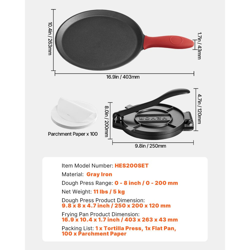 8 Inch Tortilla Press Chapati Maker Roti Dough Maker Heavy Duty Cast Iron
