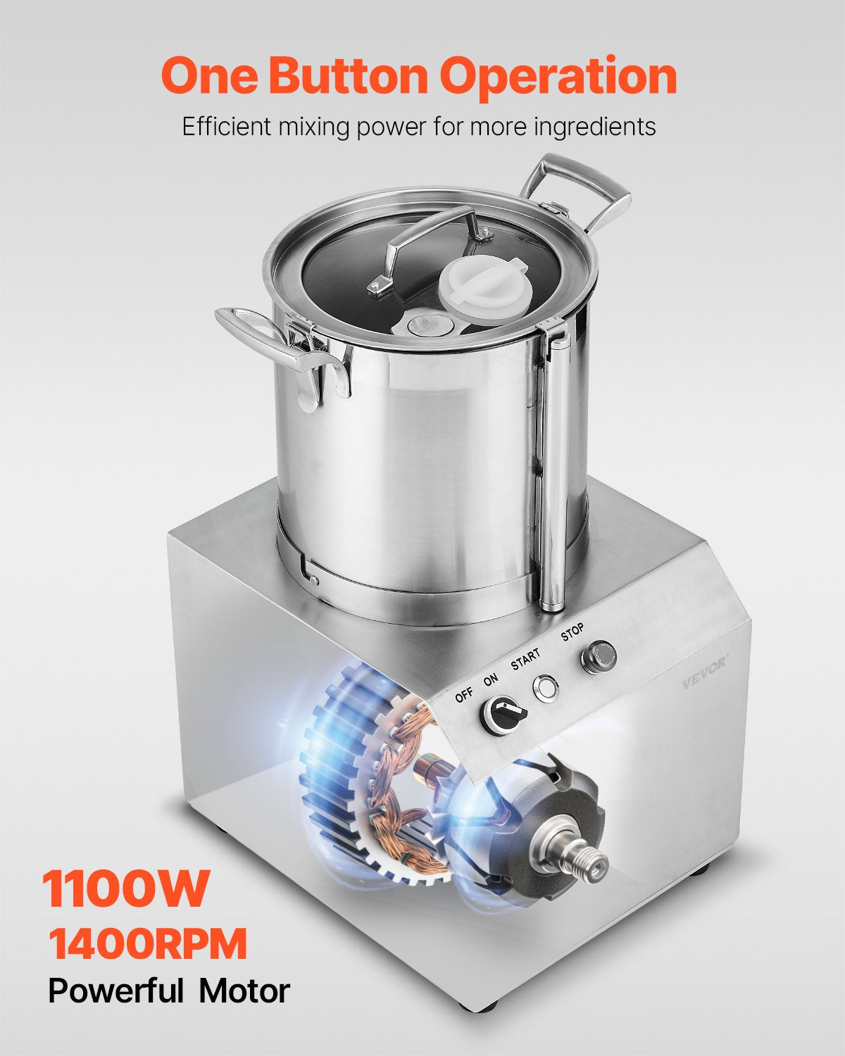 VEVOR Food Processor & Vegetable Chopper 10L Food-Grade Stainless Steel Blender