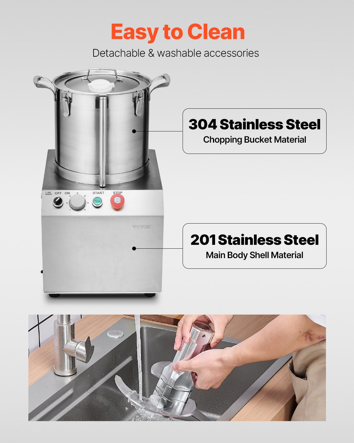 VEVOR Food Processor & Vegetable Chopper 15L Food-Grade Stainless Steel Blender