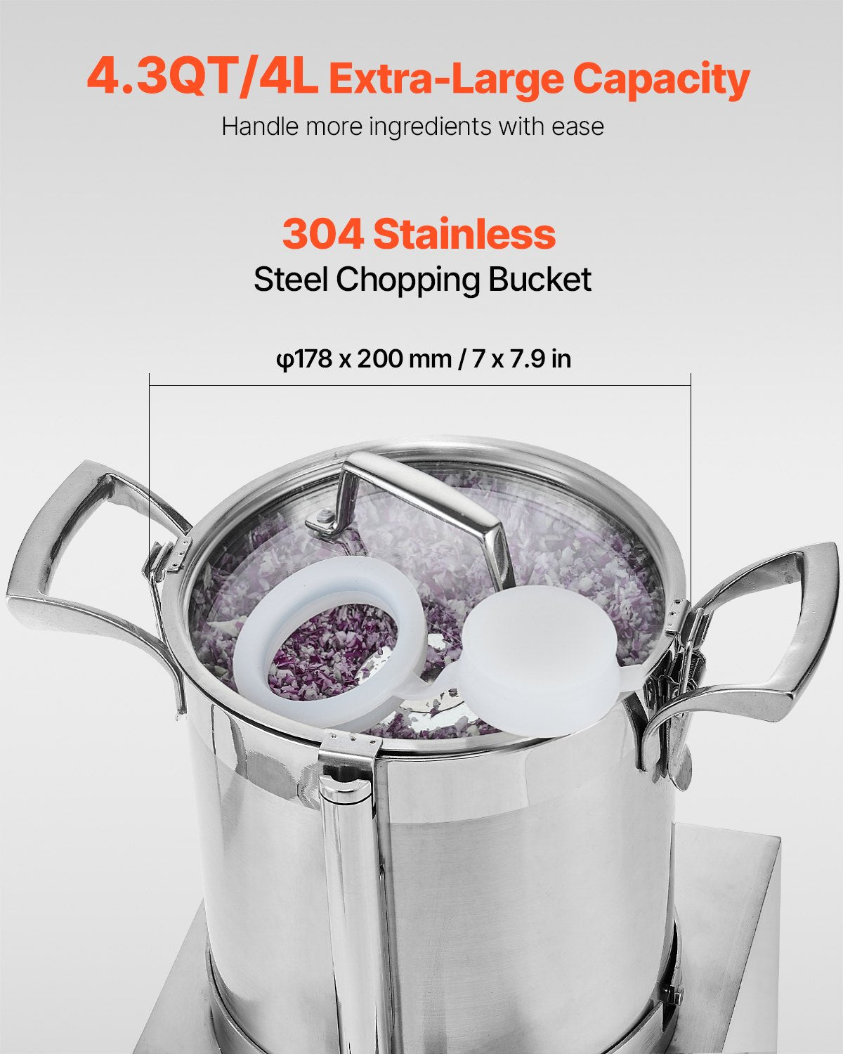 VEVOR Food Processor & Vegetable Chopper 4L Food-Grade Stainless Steel Blender