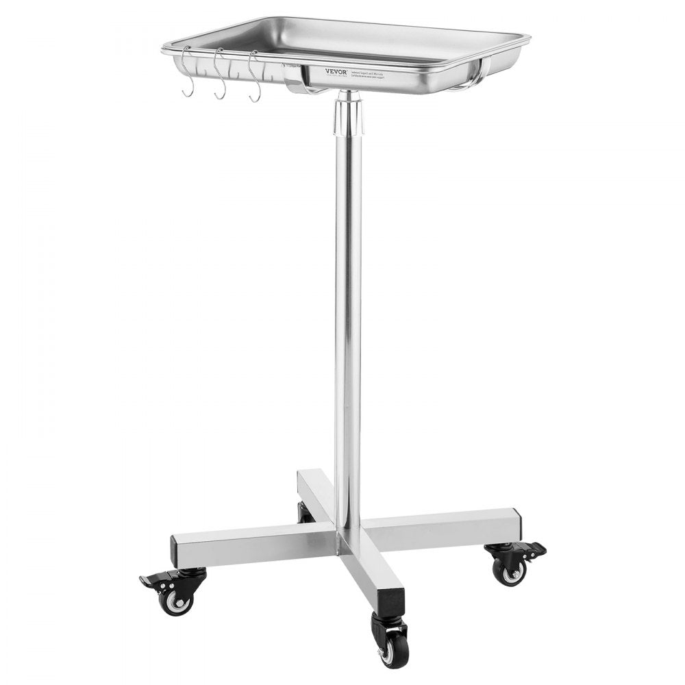 VEVOR Mobile Mayo Stand Stainless Steel Mayo Tray 25.2"-39.8" with Removable Tray