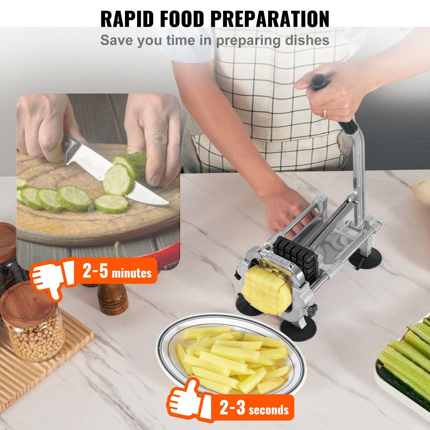 VEVOR French Fry Cutter, Stainless Steel Blade Potato Slicer, Manual Potato Chopper