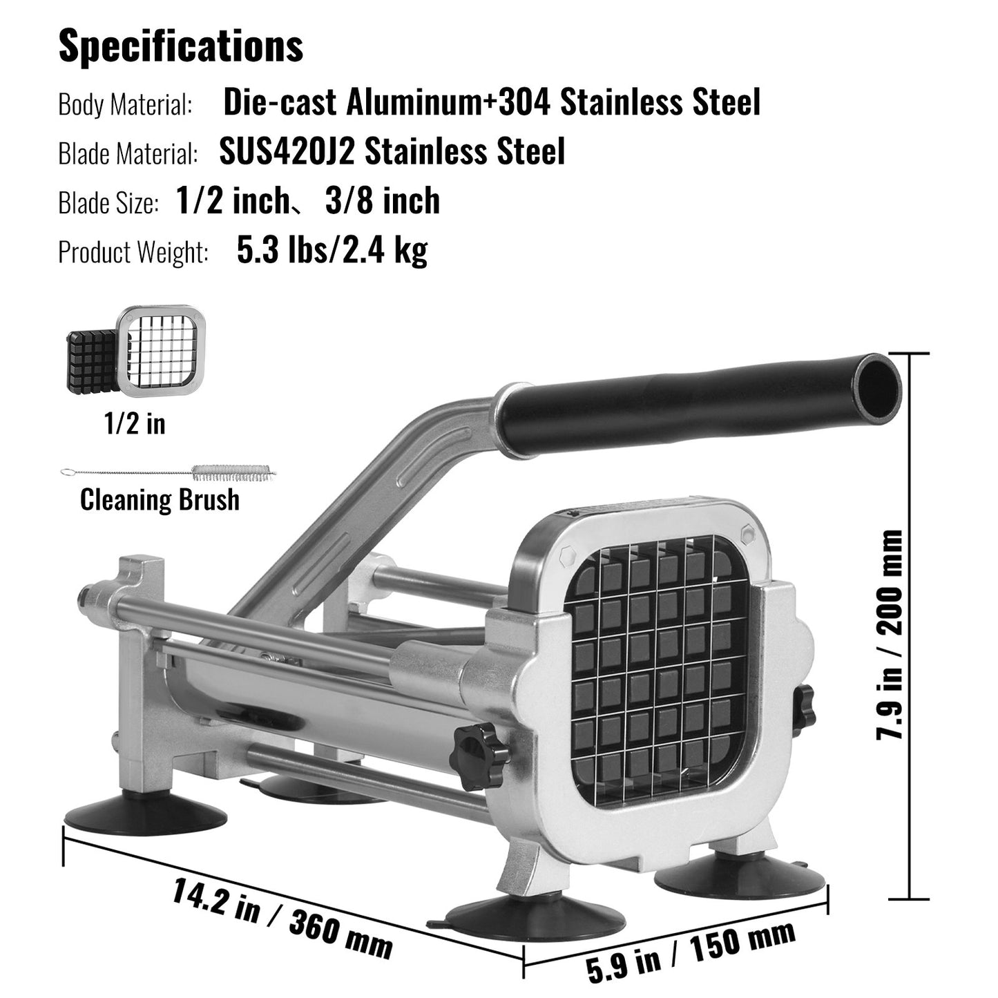 VEVOR French Fry Cutter, Stainless Steel Blade Potato Slicer, Manual Potato Chopper