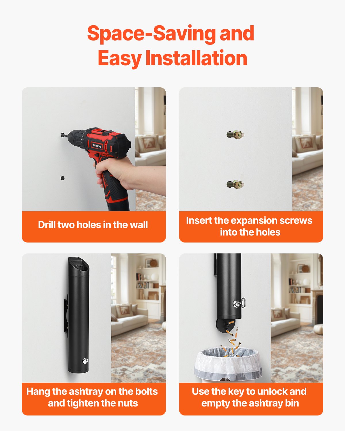 VEVOR Cigarette Butt Receptacle Stainless Steel Wall Mounted Disposal Silver