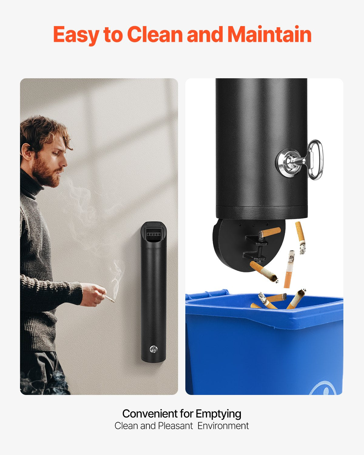 VEVOR Cigarette Butt Receptacle Stainless Steel Wall Mounted Disposal Silver