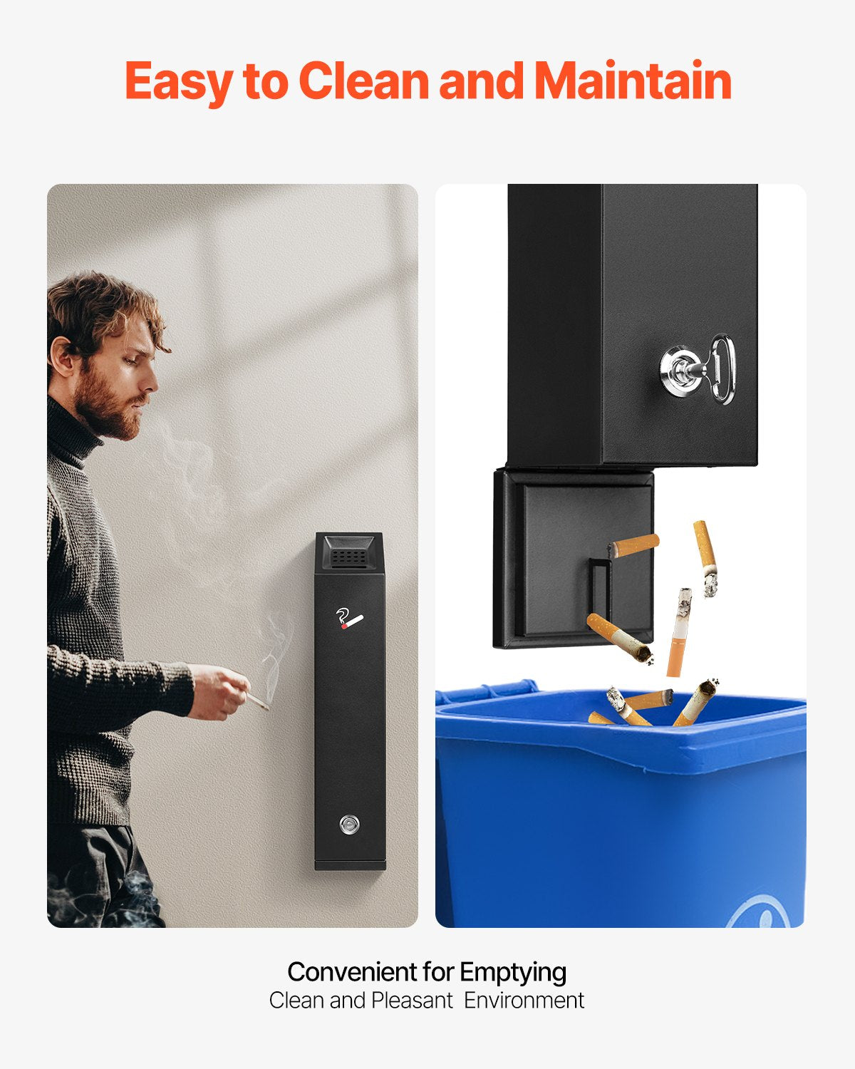 VEVOR Cigarette Butt Receptacle Stainless Steel Wall Mounted Butt Disposal Black