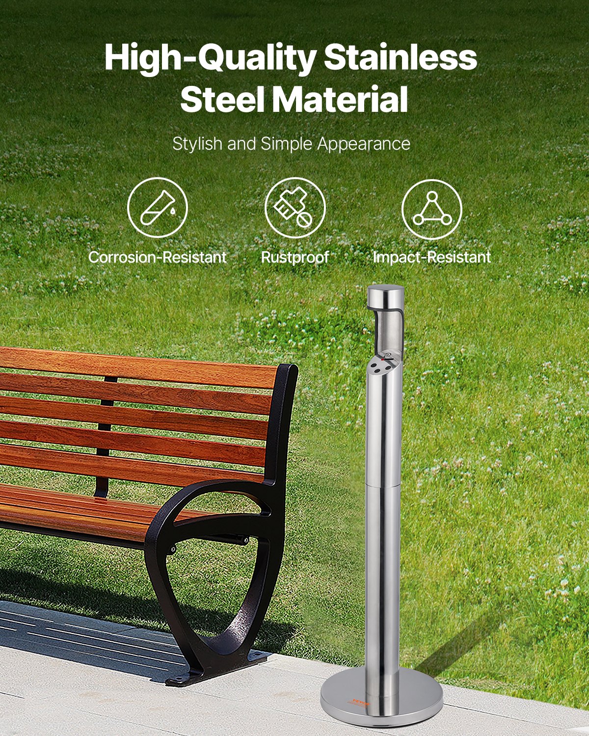 VEVOR Cigarette Butt Receptacle Stainless Steel Cylinder Butt Disposal Silver