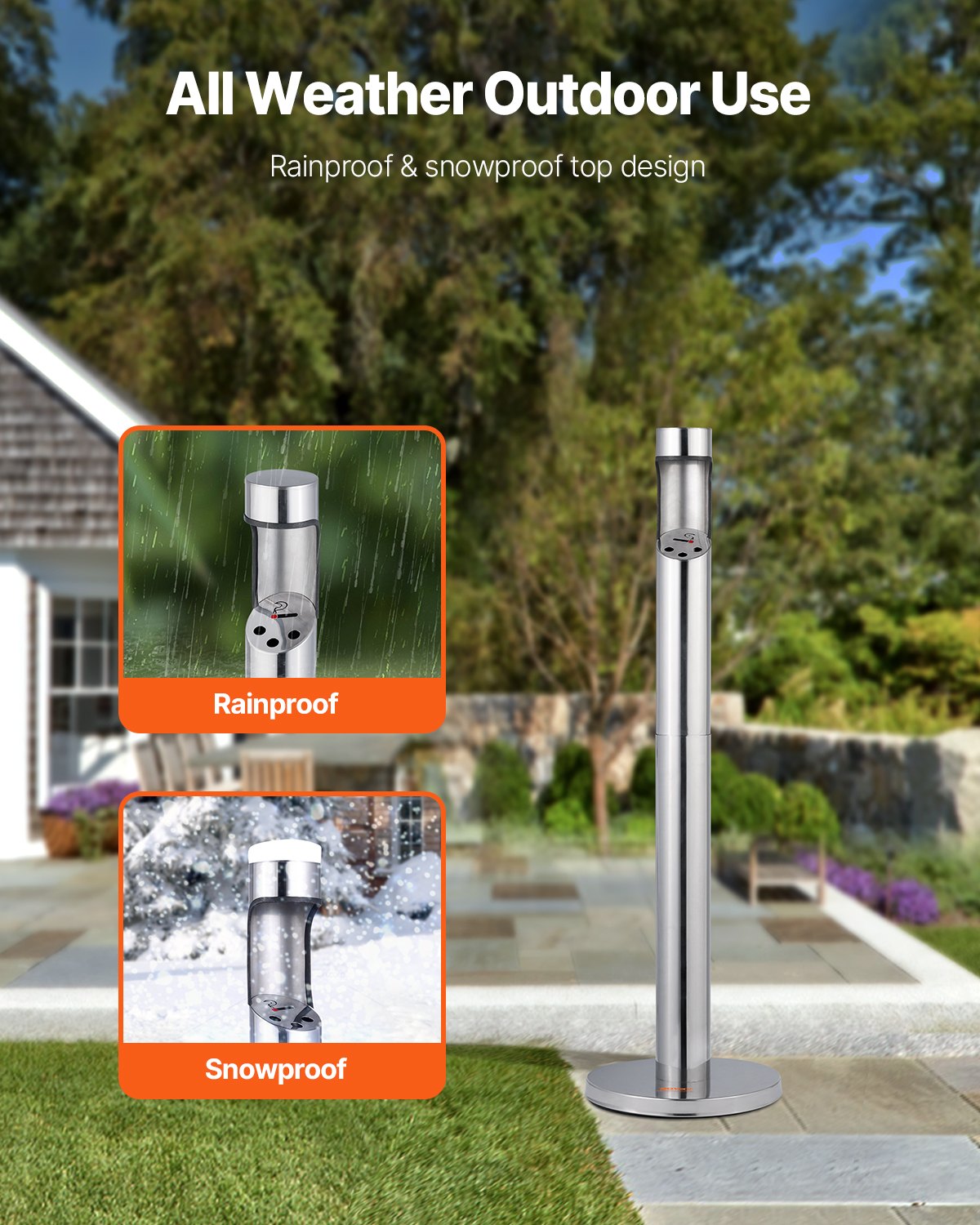 VEVOR Cigarette Butt Receptacle Stainless Steel Cylinder Butt Disposal Silver