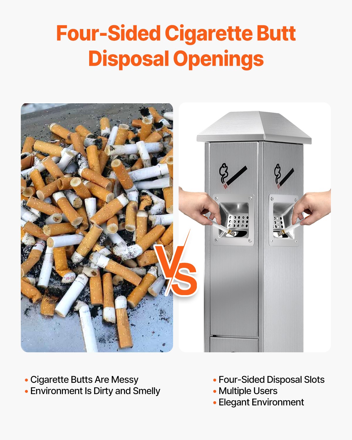 VEVOR Cigarette Butt Receptacle with 4 Disposal Openings Stainless Steel Silver