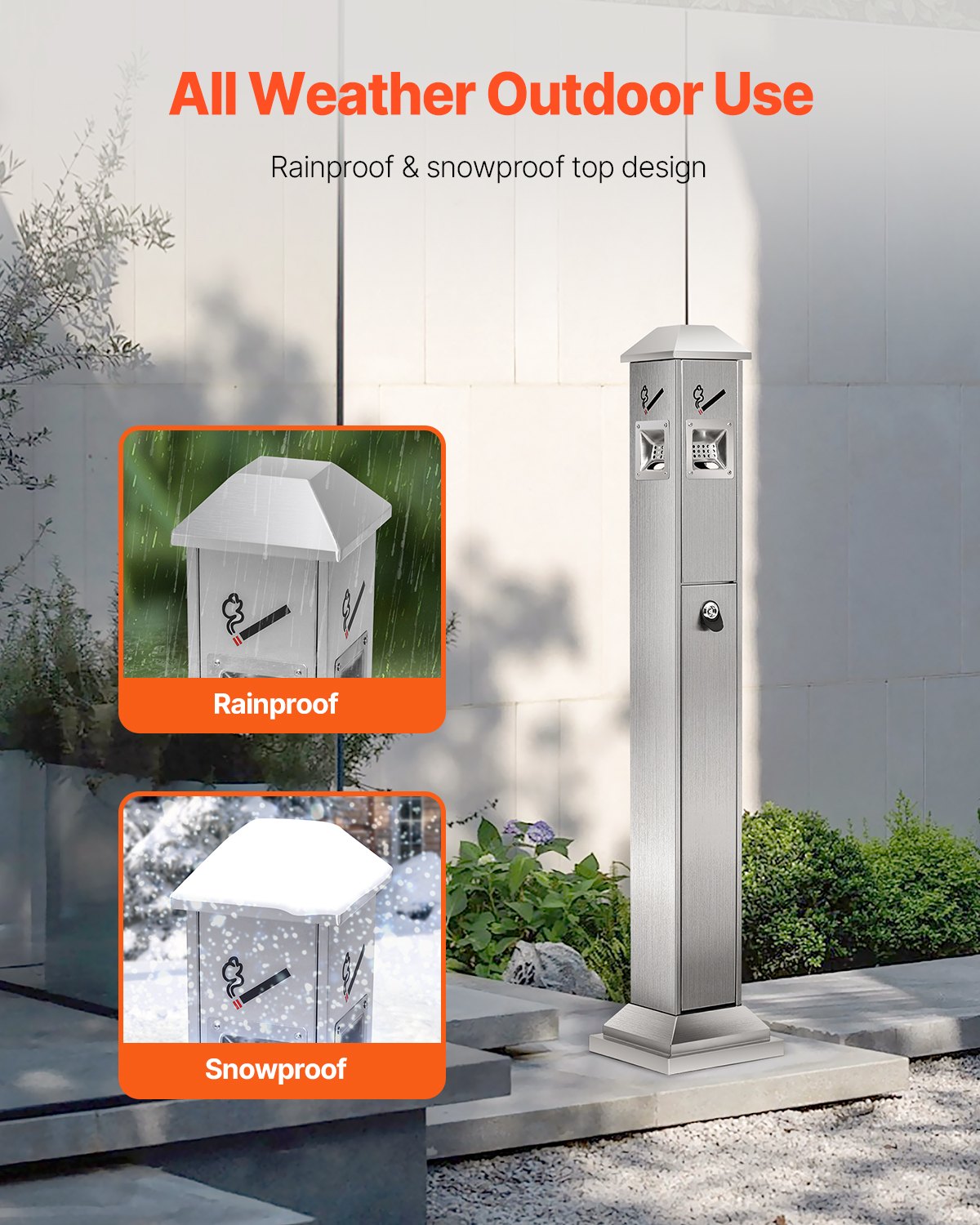 VEVOR Cigarette Butt Receptacle with 4 Disposal Openings Stainless Steel Silver