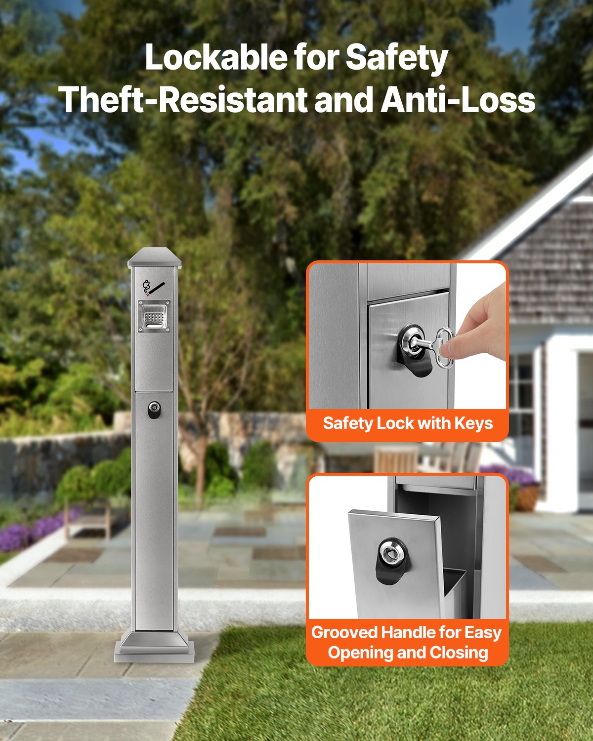 VEVOR Cigarette Butt Receptacle with 4 Disposal Openings Stainless Steel Silver