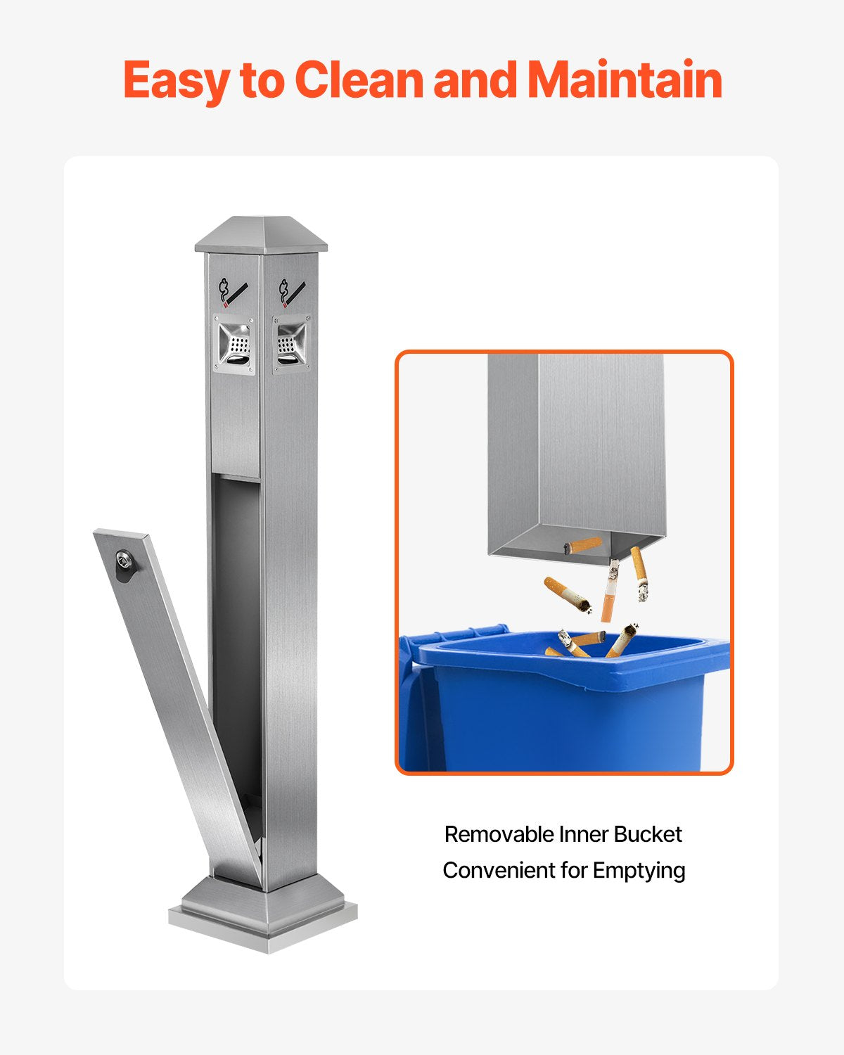 VEVOR Cigarette Butt Receptacle with 4 Disposal Openings Stainless Steel Silver