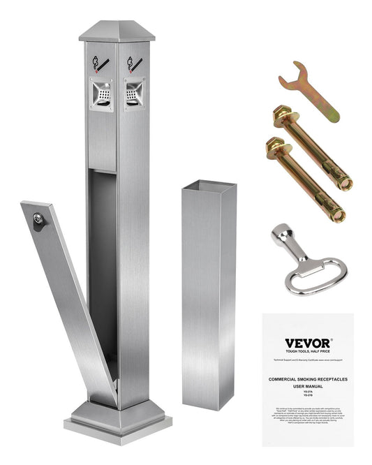 VEVOR Cigarette Butt Receptacle with 4 Disposal Openings Stainless Steel Silver