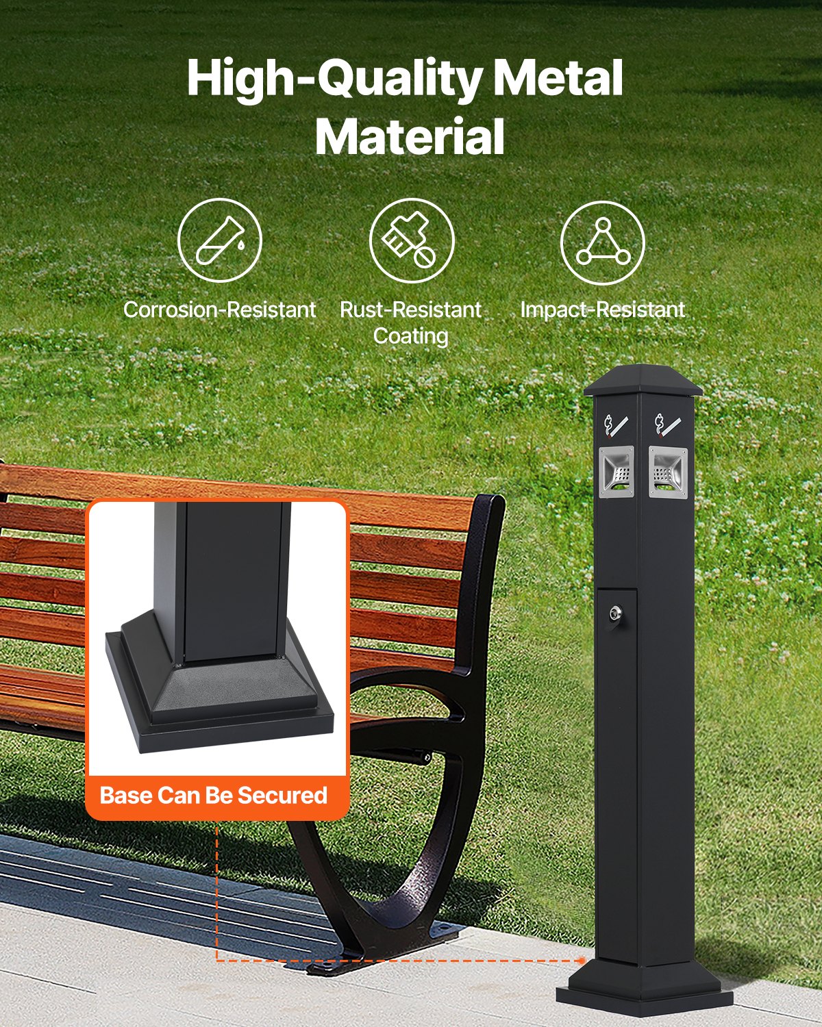 VEVOR Cigarette Butt Receptacle with 4 Disposal Openings Butt Disposal Black