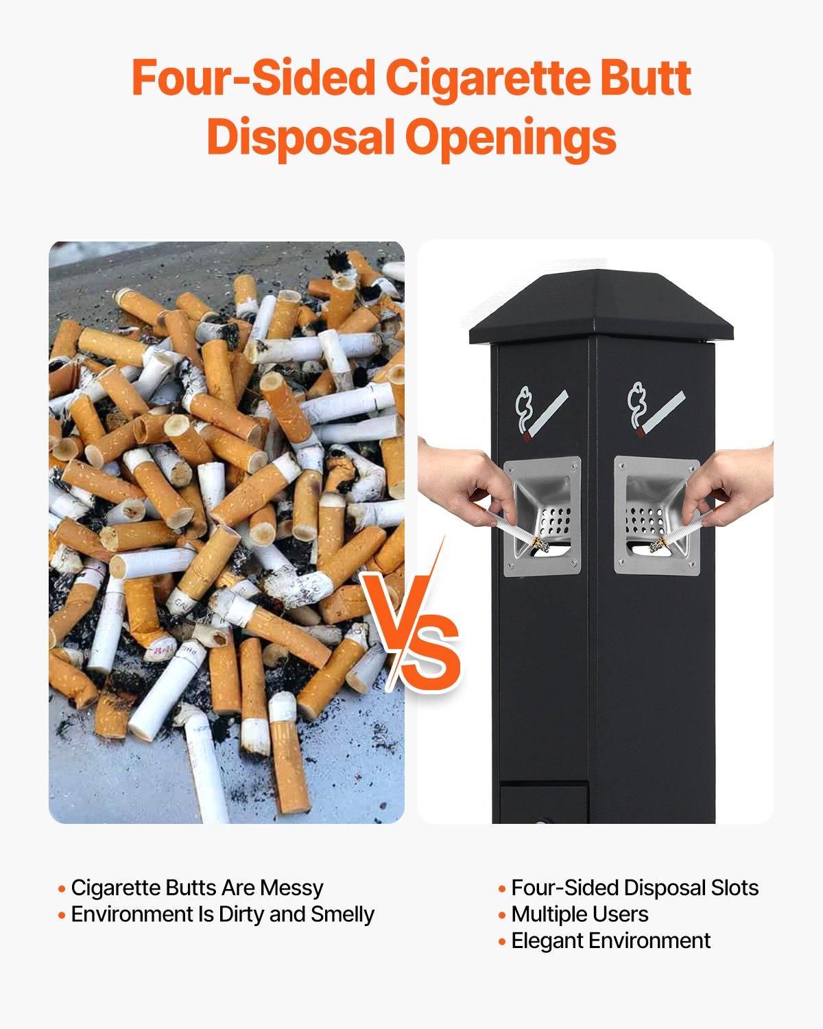 VEVOR Cigarette Butt Receptacle with 4 Disposal Openings Butt Disposal Black