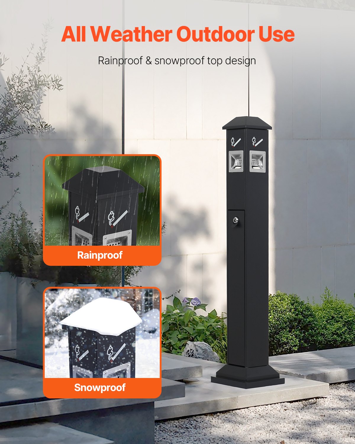 VEVOR Cigarette Butt Receptacle with 4 Disposal Openings Butt Disposal Black