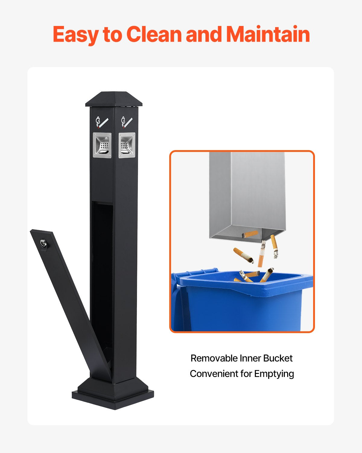 VEVOR Cigarette Butt Receptacle with 4 Disposal Openings Butt Disposal Black