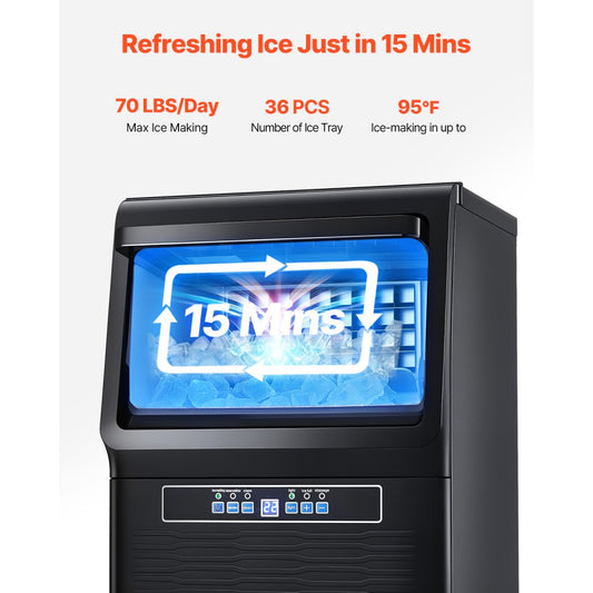 VEVOR Commercial Ice Maker Freestanding Cabinet Machine 70lbs/24H 36 Ice Cubes
