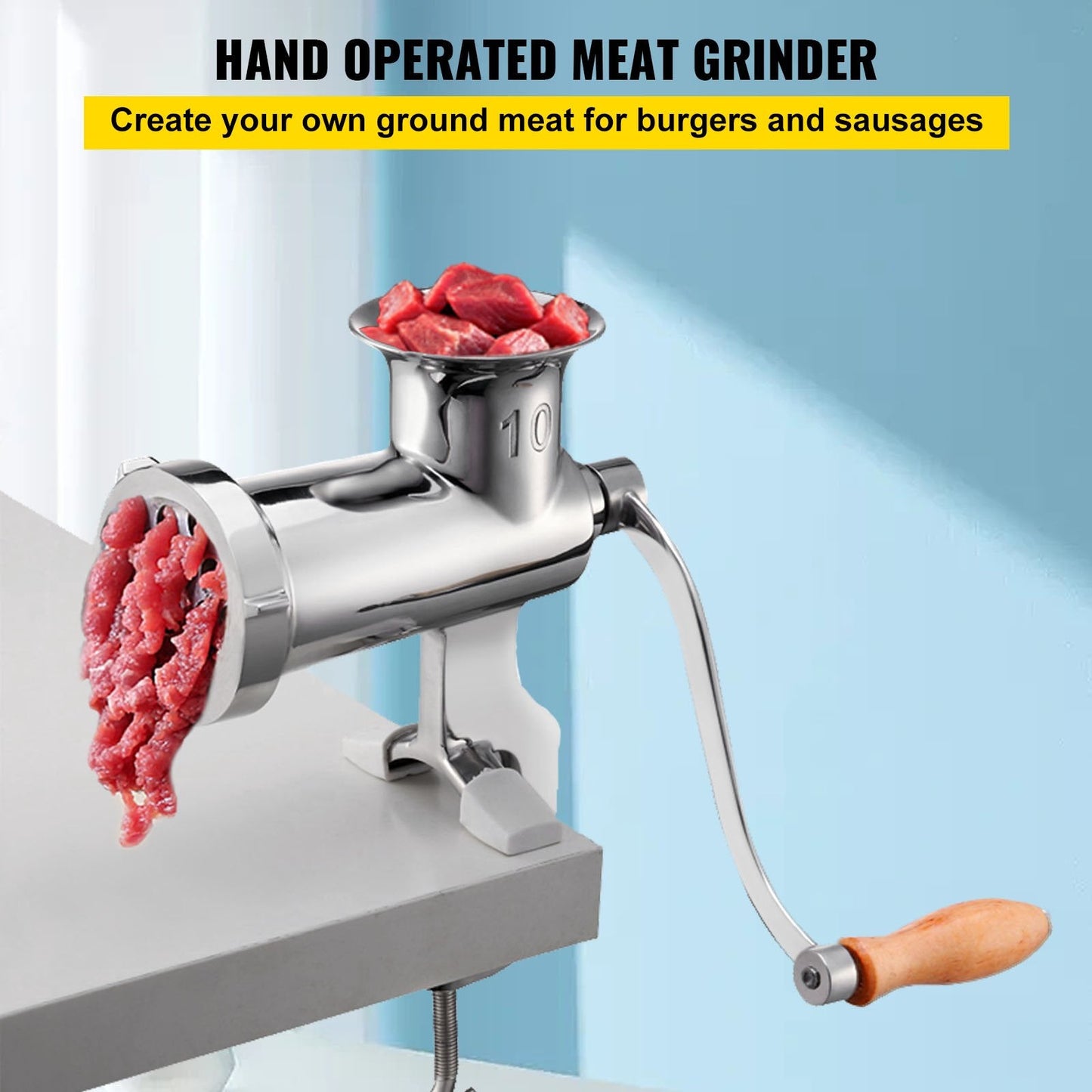 Heavy Duty Manual Meat Grinder & Sausage Filler with Stainless Steel Clamp