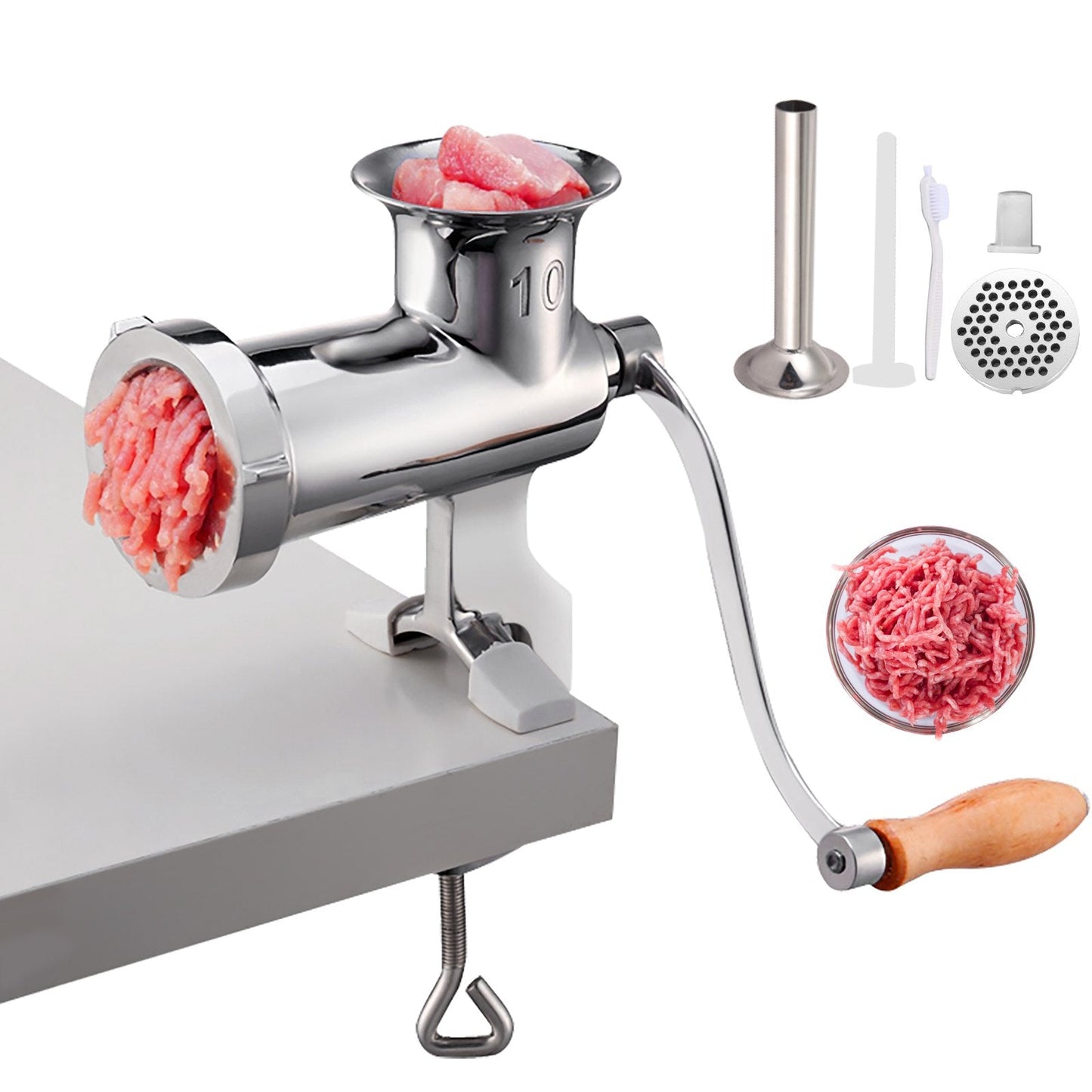 Heavy Duty Manual Meat Grinder & Sausage Filler with Stainless Steel Clamp
