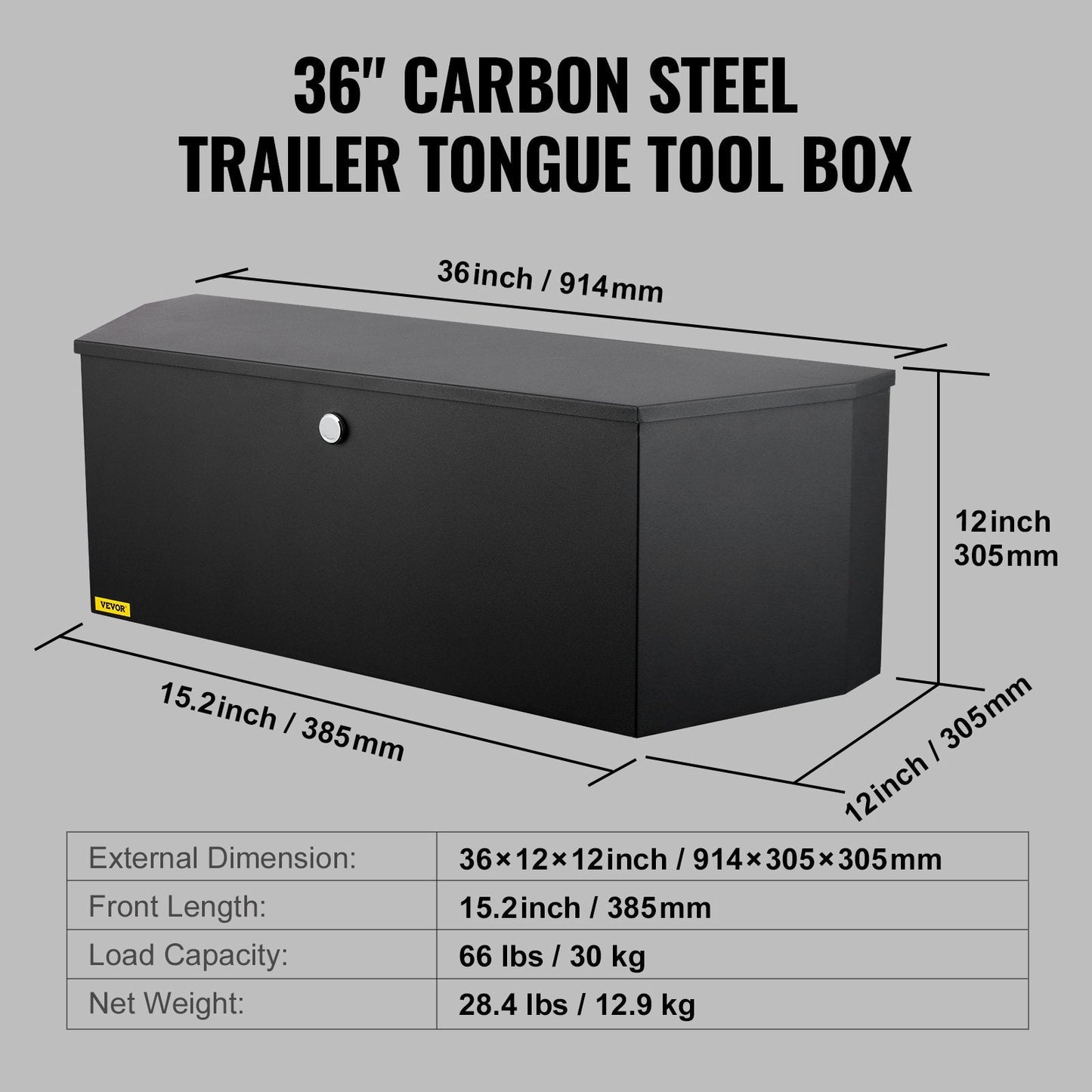Heavy Duty Carbon Steel Trailer Tongue Tool Box, 91.44x30.48x30.48 cm, 30 kg