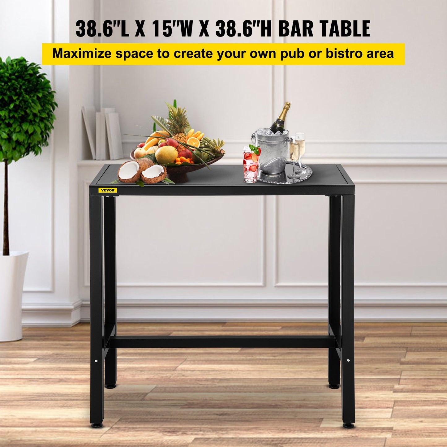 VEVOR Outdoor Bar Table, 38.6\" L x 15\" W x 38.6\" H, Narrow Rectangular Height