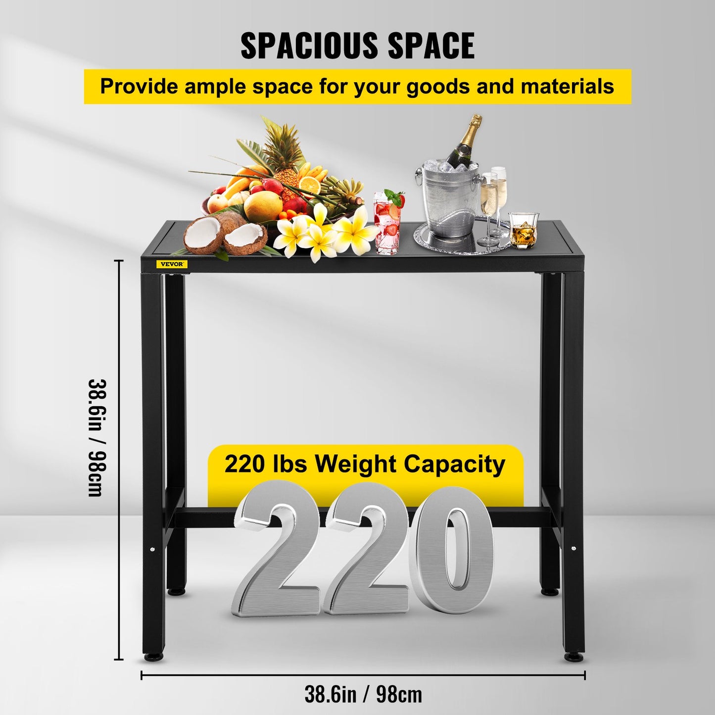 VEVOR Outdoor Bar Table, 38.6\" L x 15\" W x 38.6\" H, Narrow Rectangular Height