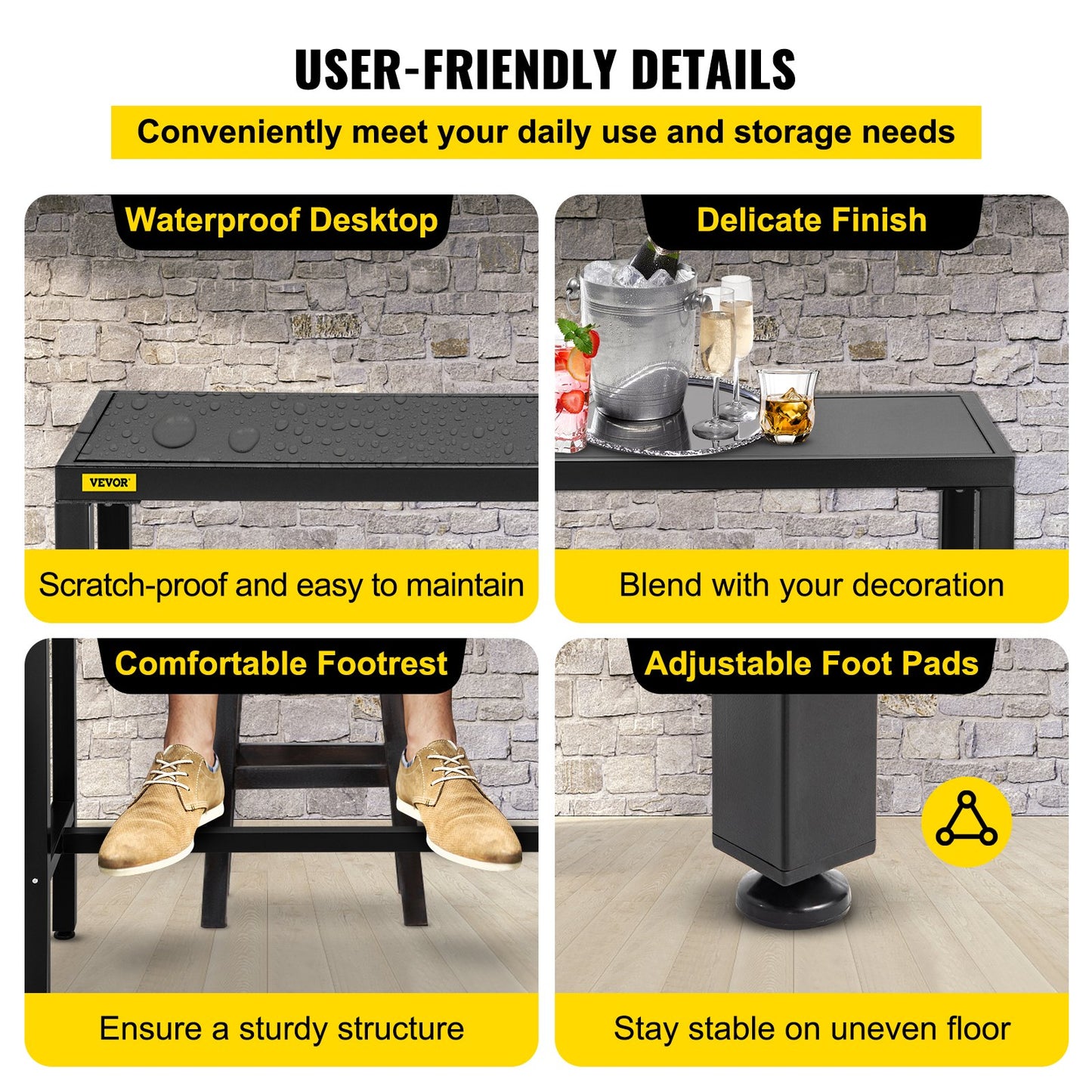 VEVOR Outdoor Bar Table, 38.6\" L x 15\" W x 38.6\" H, Narrow Rectangular Height
