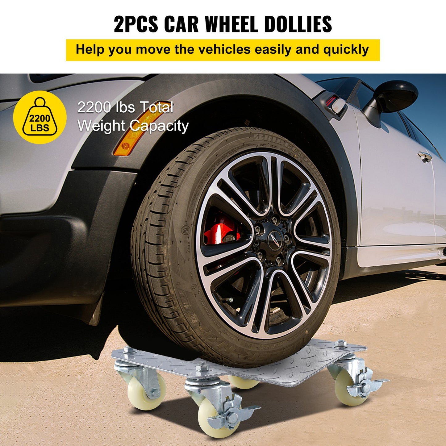 VEVOR 2 Pcs Tire Wheel Dollies 12"X16" Platform Size Wheel Car Dolly 3" Caster Wheel