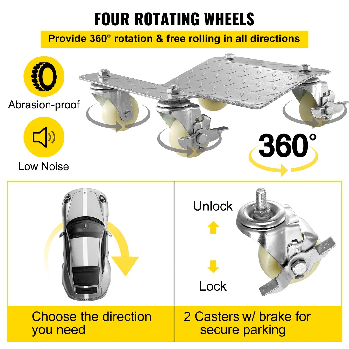 VEVOR 2 Pcs Tire Wheel Dollies 12"X16" Platform Size Wheel Car Dolly 3" Caster Wheel