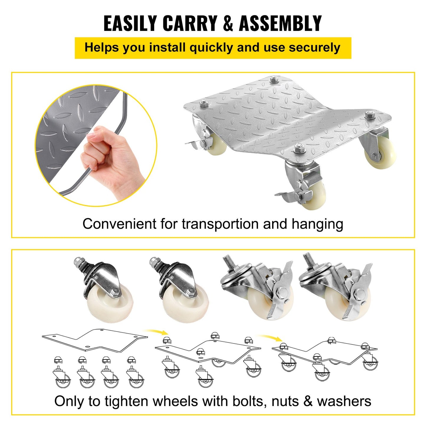 VEVOR 2 Pcs Tire Wheel Dollies 12"X16" Platform Size Wheel Car Dolly 3" Caster Wheel