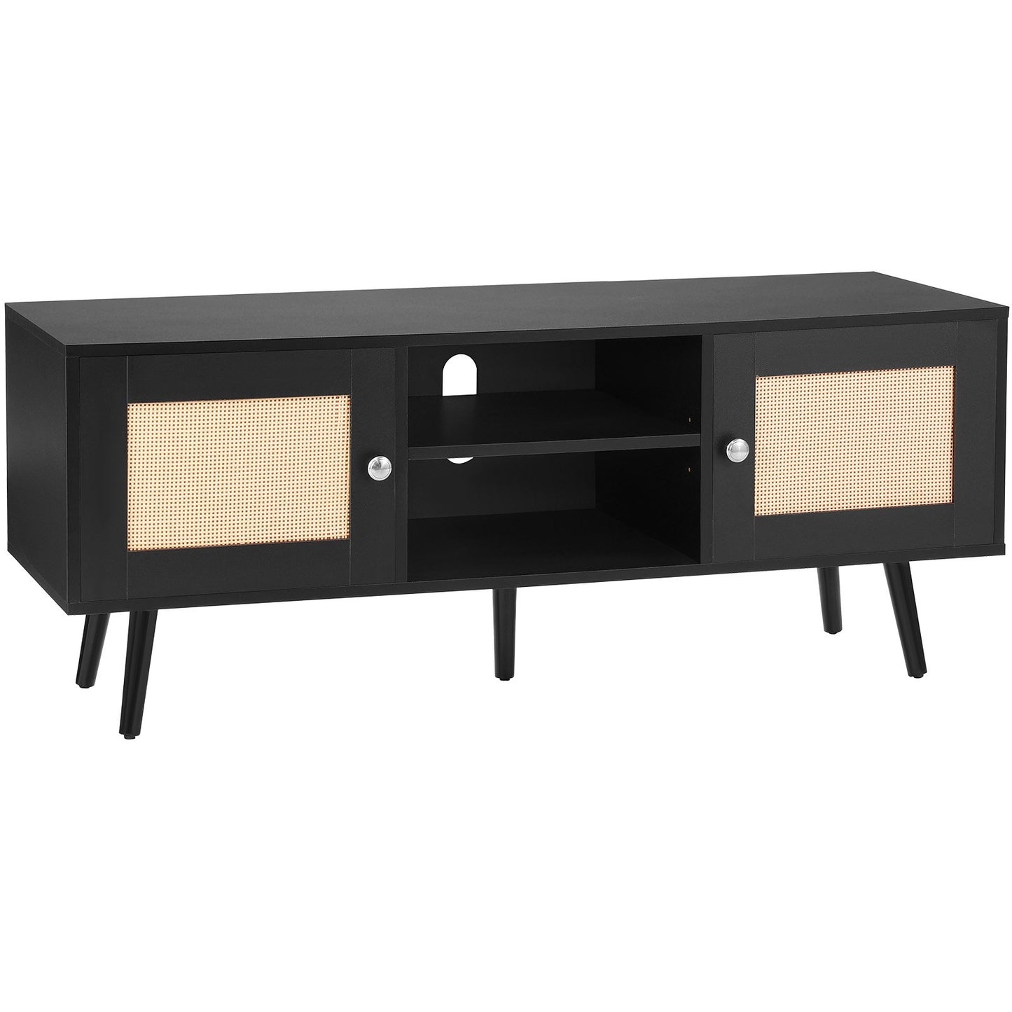 VEVOR Rattan TV Stand, Boho TV Cabinet for 55 inch TV, Mid Century Modern TV Stand,