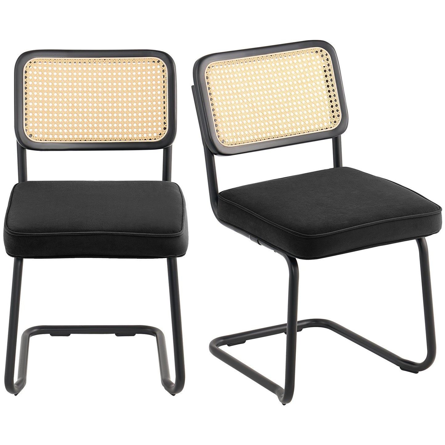 VEVOR Rattan Chairs, Set of 2, Mid Century Modern Dining Chair, Upholstered Velvet