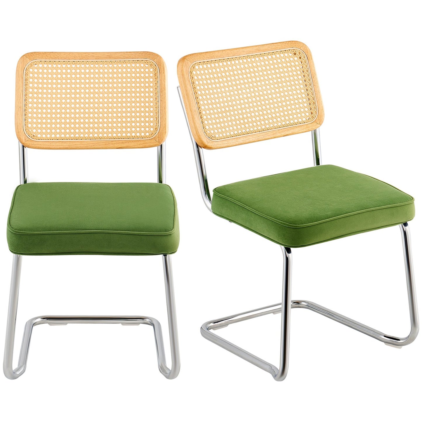 VEVOR Rattan Chairs, Set of 2, Mid Century Modern Dining Chair, Upholstered Velvet