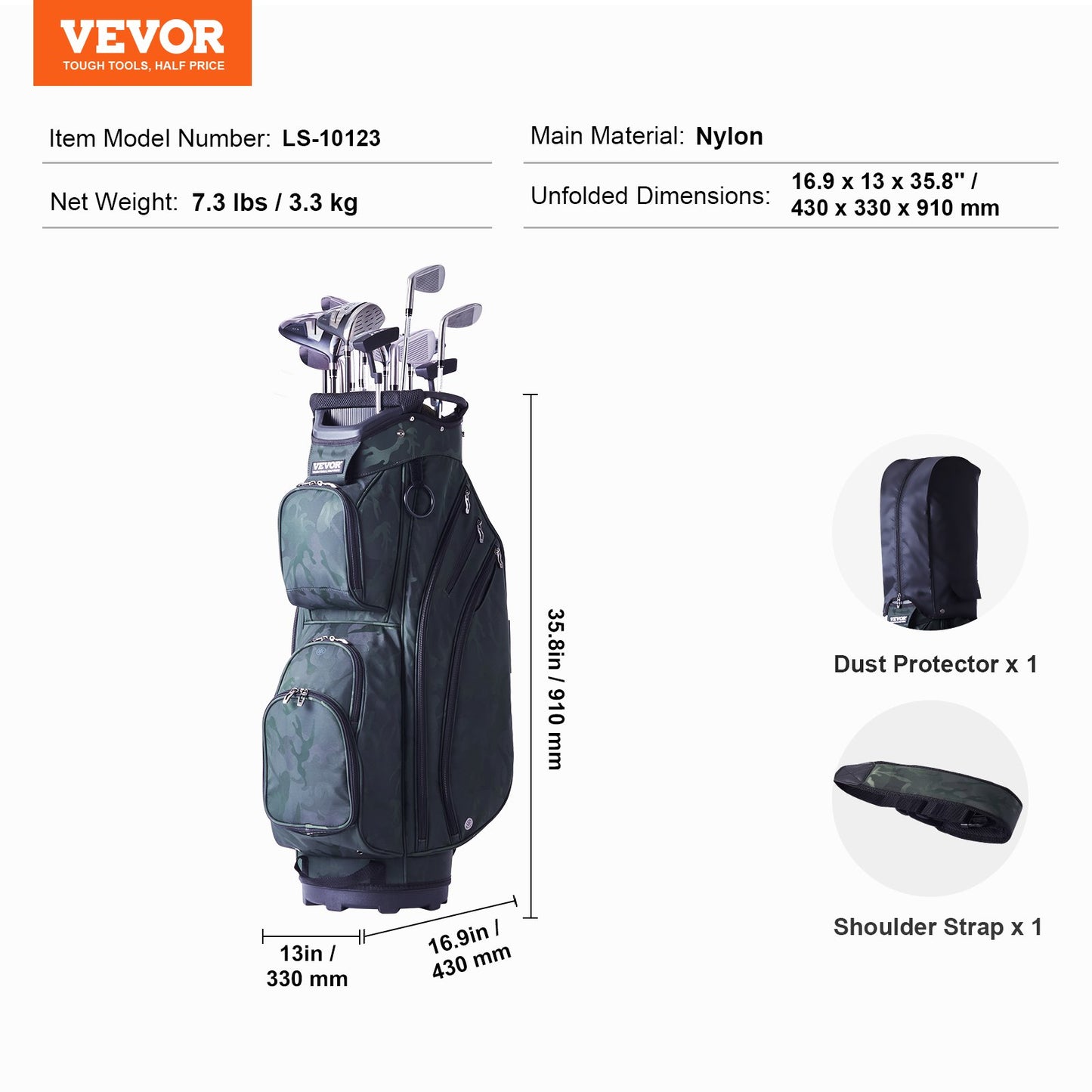 VEVOR Golf Cart Bag with 14 Way Organizer Divider Top, 36” 11 Pockets Premium Nylon