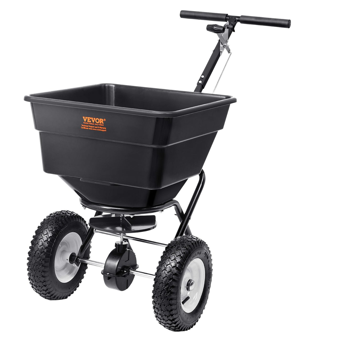 VEVOR Broadcast Spreader, 100 LB Walk-Behind Turf Spreader with 12" Wheels, Steel