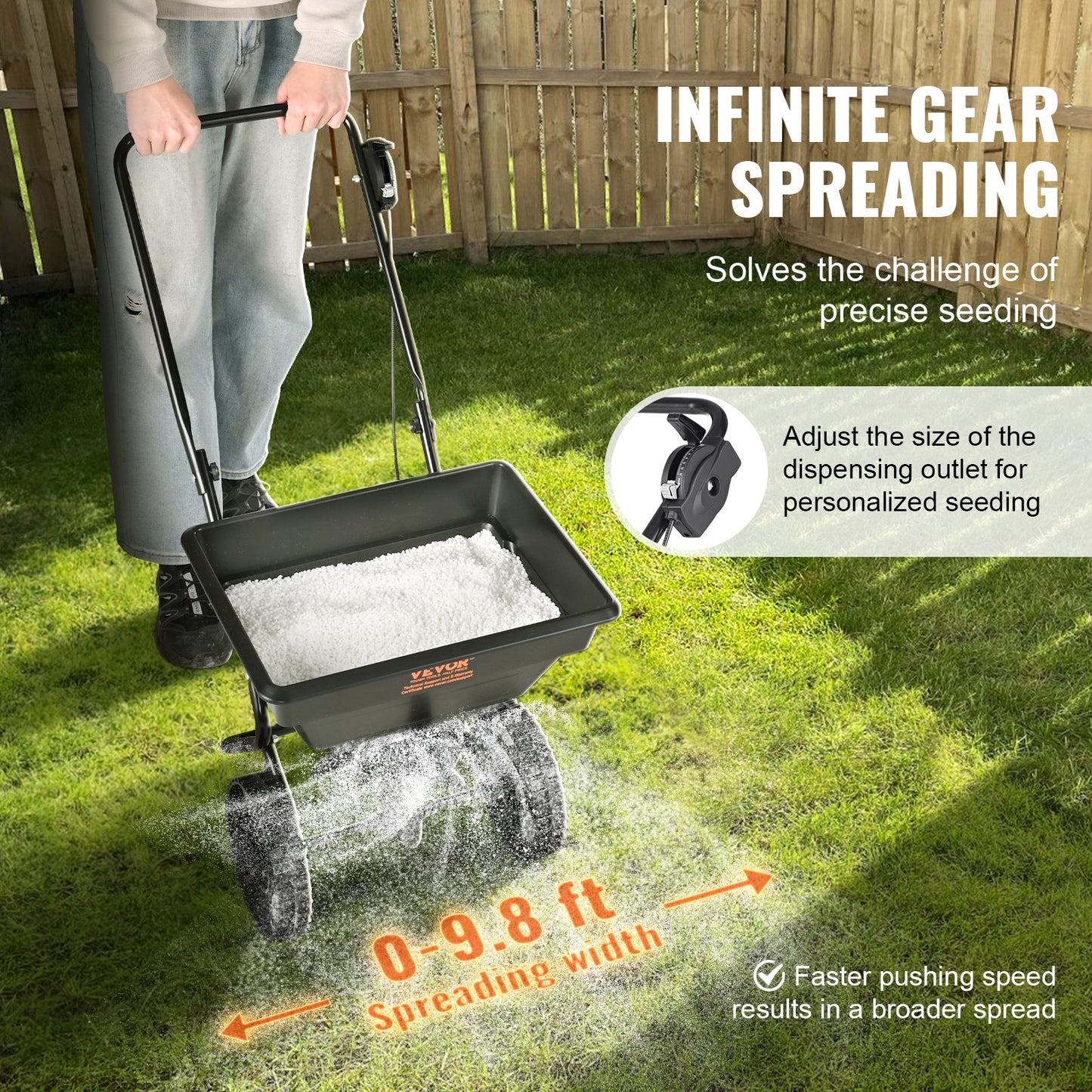 VEVOR Broadcast Spreader, Walk-Behind Turf Spreader with 8" Wheels, Steel Push Fertilizer