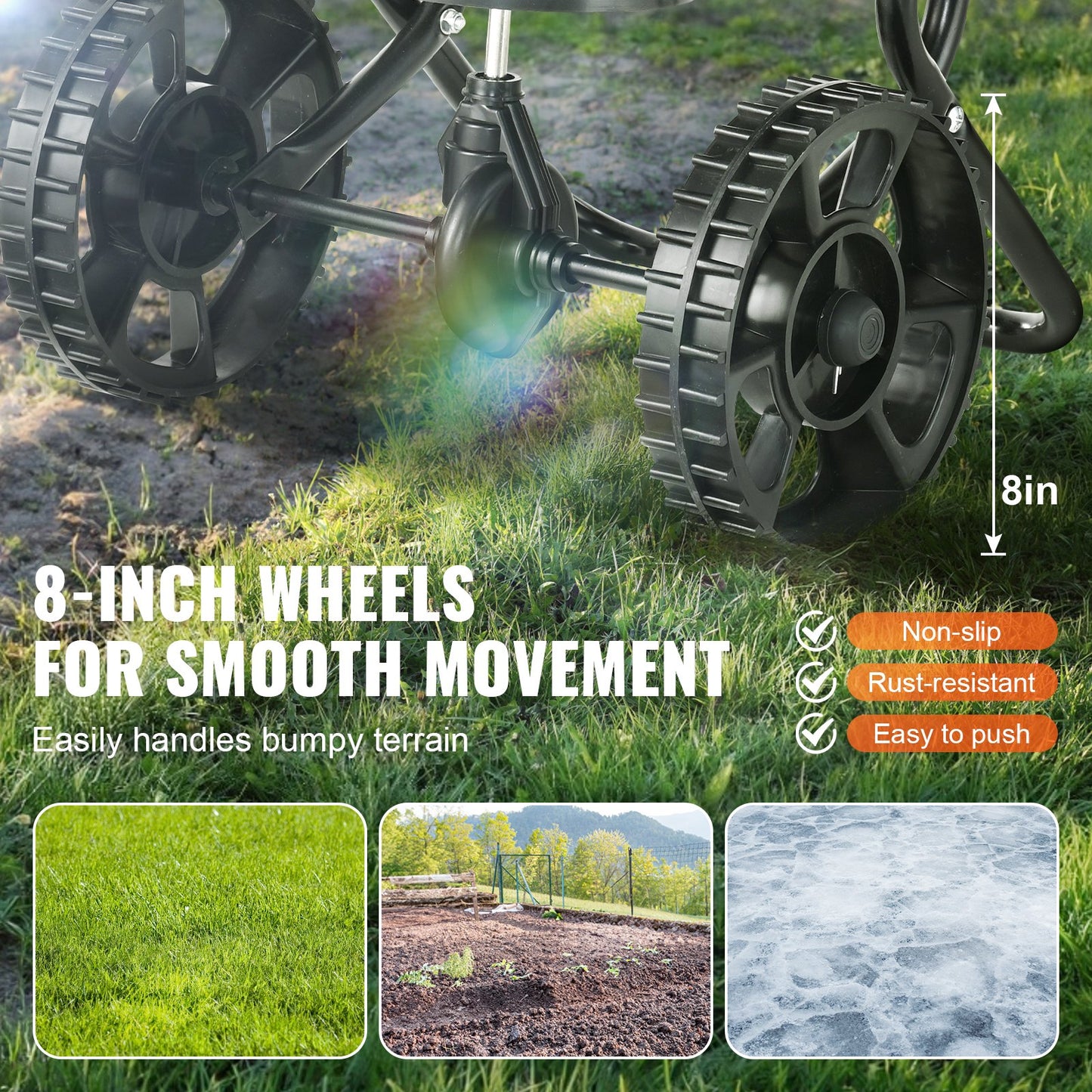 VEVOR Broadcast Spreader, Walk-Behind Turf Spreader with 8" Wheels, Steel Push Fertilizer