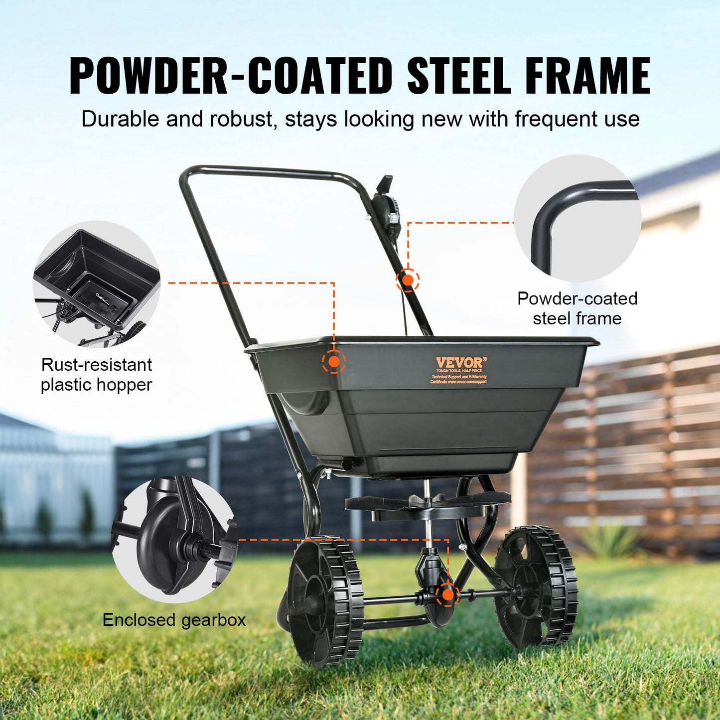 VEVOR Broadcast Spreader, Walk-Behind Turf Spreader with 8" Wheels, Steel Push Fertilizer