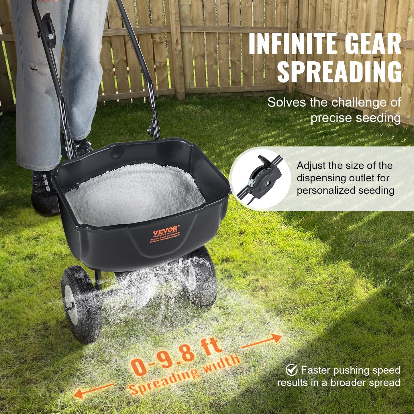 VEVOR Broadcast Spreader, 60 LB Walk-Behind Turf Spreader with 8" Wheels, Steel