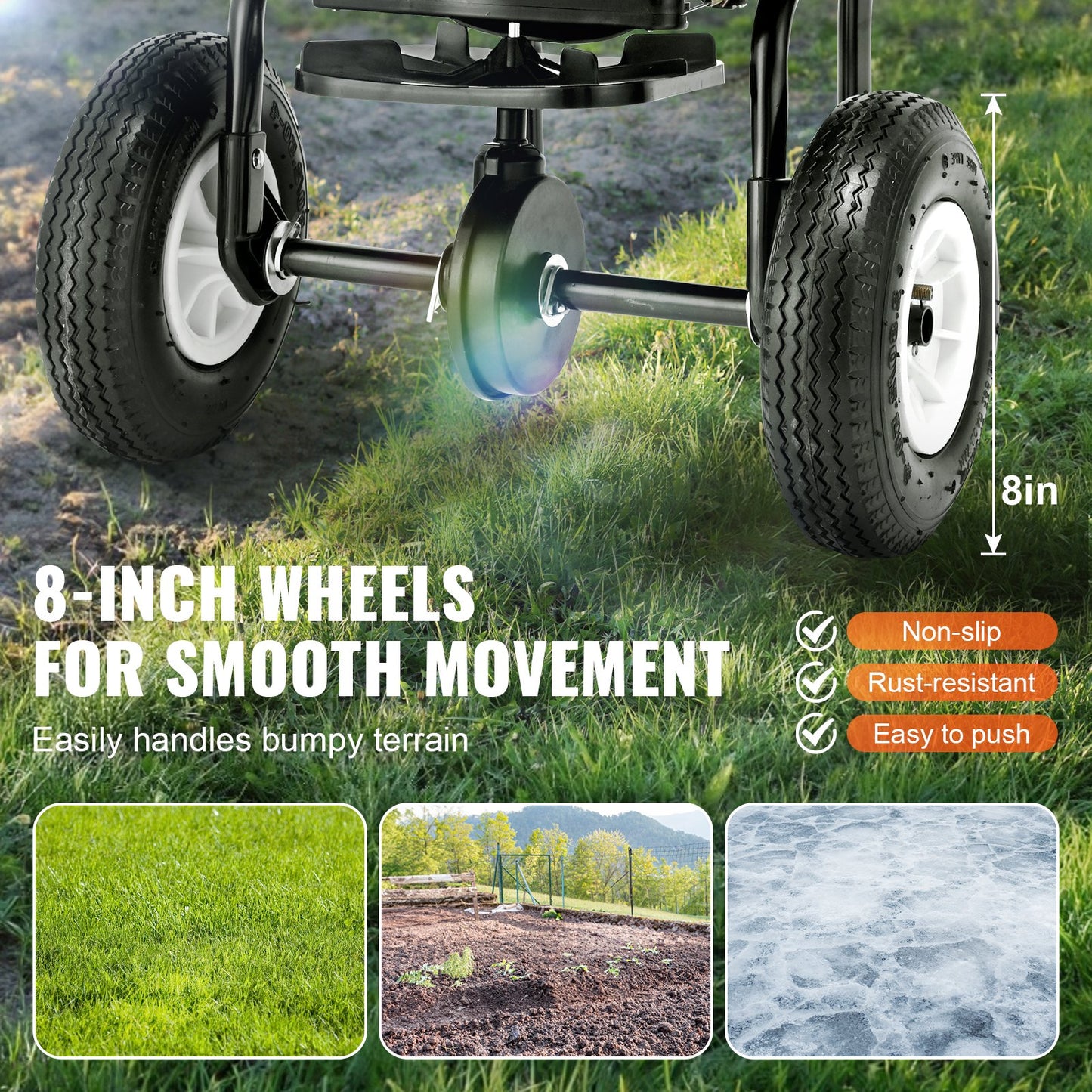 VEVOR Broadcast Spreader, 60 LB Walk-Behind Turf Spreader with 8" Wheels, Steel
