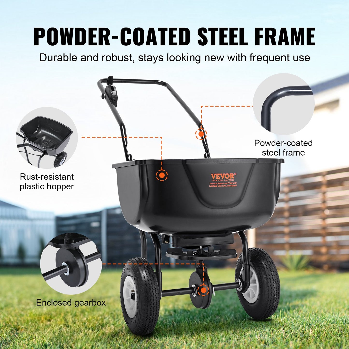 VEVOR Broadcast Spreader, 60 LB Walk-Behind Turf Spreader with 8" Wheels, Steel
