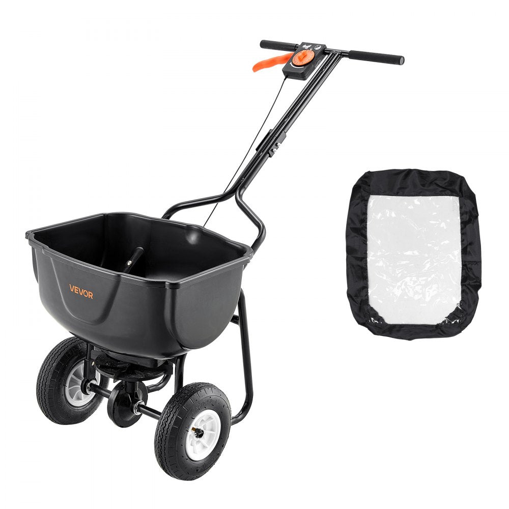 VEVOR Broadcast Spreader, 27.2 kg Capacity, Walk-Behind Push Spreader, 0-3 m Spreading Width, All Terrain Pneumatic Tires, Lawn Spreaders with Hopper Grate, for Seed, Fertilizer, Salt, Ice Melt