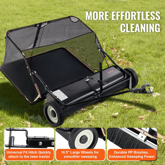Tow-Behind Lawn Sweeper, 1.07m Wide, 12 cu.ft. Capacity, Adjustable Height