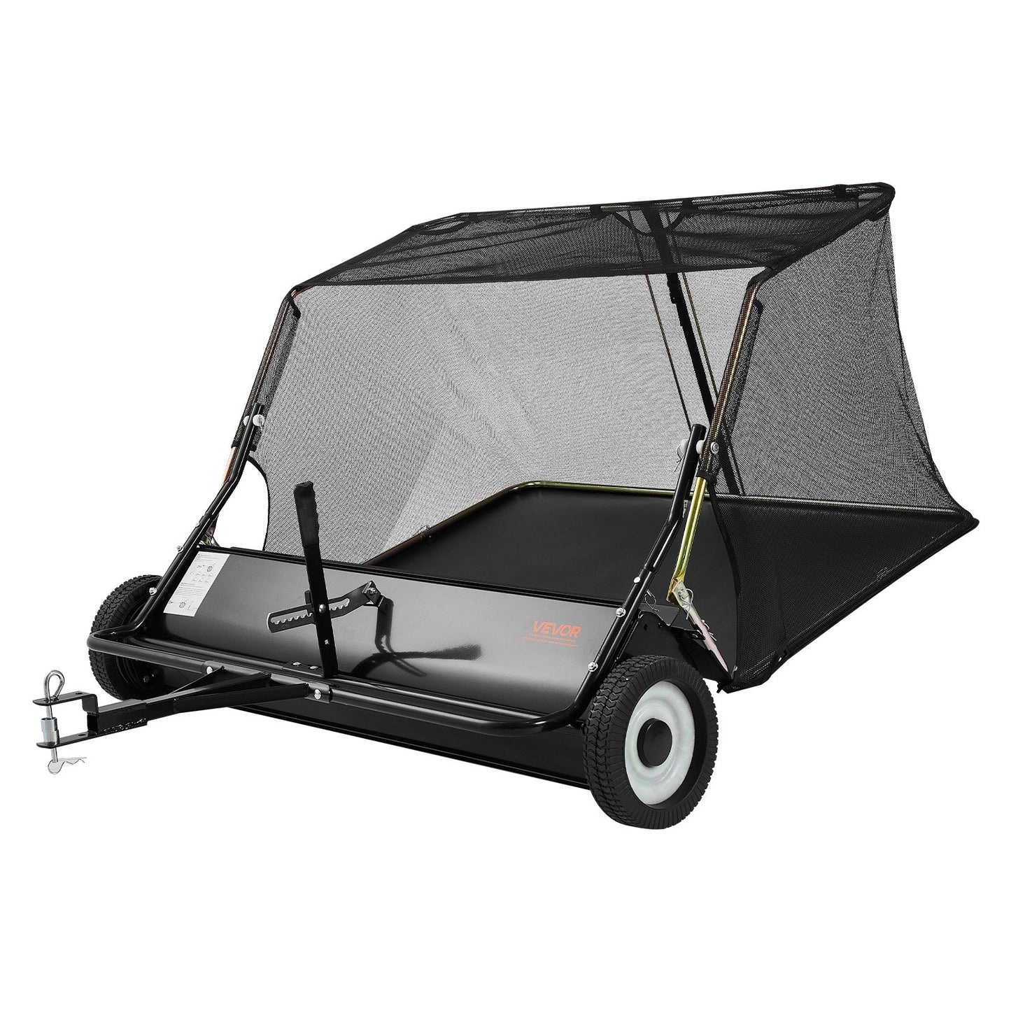 Tow Behind Lawn Sweeper, 122cm Pull Behind Yard Sweeper, 26 cu. ft Hopper Bag Capacity, Leaf & Grass Collector with Dumping Rope, Adjustable Sweeping Height, Garden Sweepers for Lawn Farm