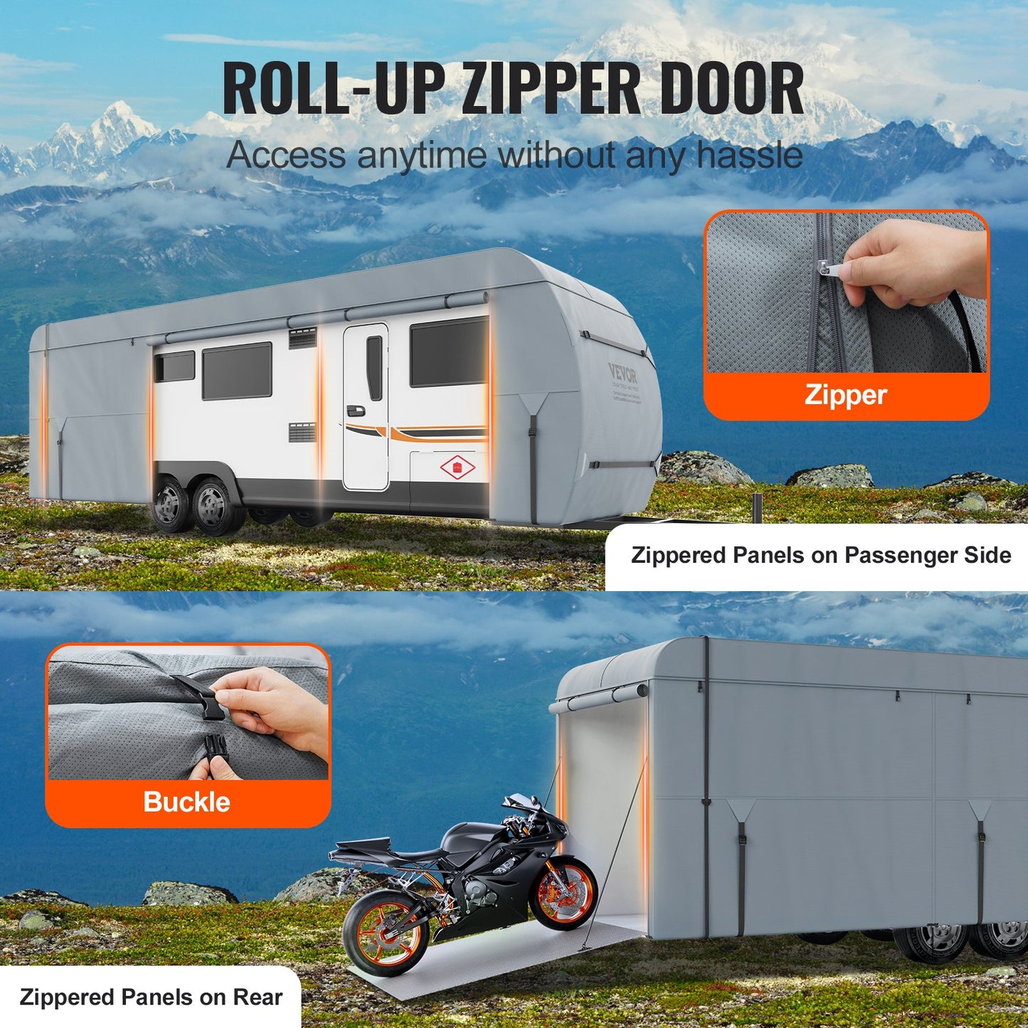 VEVOR Travel Trailer Cover, 7.3-7.9m RV Cover, 4-Layer Non-Woven Fabric Camper Cover,
