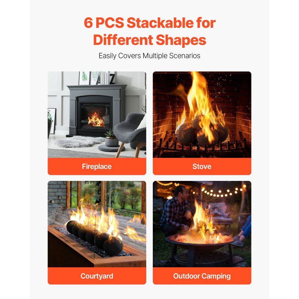 VEVOR 12.5 cm 6 Pcs Ceramic Fire Balls Round Fire Stones Reusable Lava Rocks